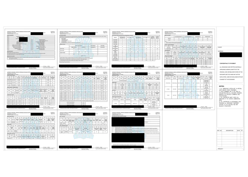 Sample Title 24 CF1R report, sheet 1 of 5, client details redacted