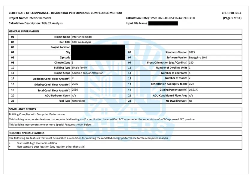 Sample Title 24 CF1R report, sheet 2 of 5